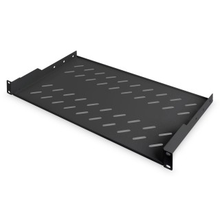 Digitus | Fixed Shelf for Racks | DN-19 TRAY-1-SW | Black | The shelves for fixed mounting can be installed easy on the two front 483 mm (19“) profile rails of your 483 mm (19“) network- or server cabinet. Due to their stable