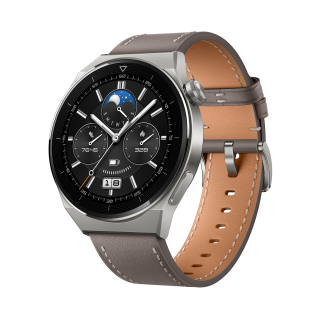 WATCH | GT 3 Pro | Smart watch | GPS (satellite) | AMOLED | Touchscreen | Activity monitoring 24/7 | Waterproof | Bluetooth | Titanium Case with Gray Leather Strap