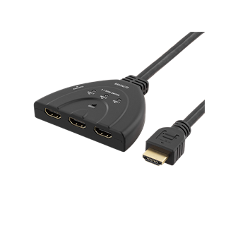 DELTACO HDMI Switch, 3 inputs to 1 output, 4K at 60Hz, 0.5m cable, 7.1 audio, Ultra HD, black / HDMI-7044