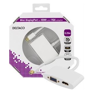 DELTACO mini DisplayPort to HDMI and VGA adapteris, baltas / DP-HDMIVGA1-K