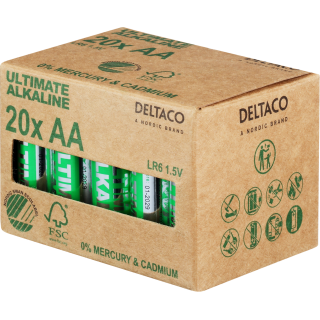 Ultimate Alkaline AA battery DELTACO Nordic Swan Ecolabelled, 20-pack / ULT-LR6-20P