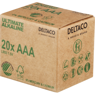 Ultimate Alkaline AAA battery DELTACO LR03/AAA , Nordic Swan Ecolabelled, 20-pack / ULTB-LR03-20P