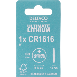 Ultimate Lithium batterie DELTACO 3V, CR1616 button cell, 1-pack / ULT-CR1616-1P