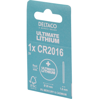 Ultimate Lithium batterie DELTACO 3V, CR2016 button cell, 1-pack /  ULT-CR2016-1P