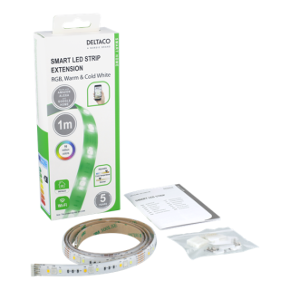 DELTACO SMART HOME LED strip extension, 1m, RGB, 2700K-6500K, 6-pin, fits SH-LS3M, white SH-LSEX1M