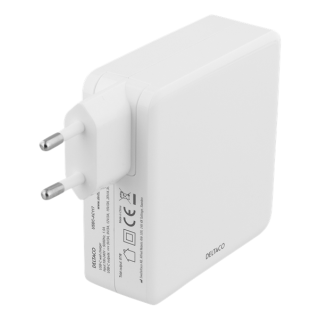 DELTACO 87W USB-C Power supply, Fast charging, USB-C PD, white / USBC-AC117