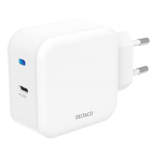 DELTACO USB-C wall charger with PD, 9 V/3 A, 30 W, white USBC-AC139