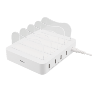DELTACO USB charging station, 4x USB-A ports, 5V DC, 6.8A, 34W, 1.5m cable, white / USB-AC155