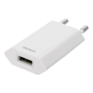 DELTACO USB wall charger, 1x USB-A, 1 A, 5 W, white / USB-AC173