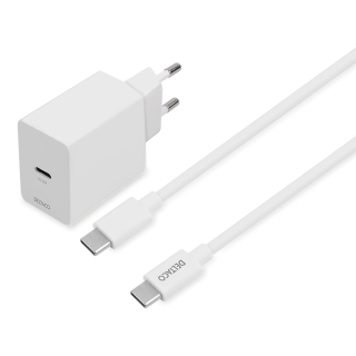 USB-C wall charger DELTACO 1x USB-C PD 20 W, 1 m USB-C cable, white / USBC-AC146      