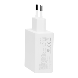 USB wall charger DELTACO with dual ports and PD, 1x USB-A, 1x USB-C, PD, 36W, white / USBC-AC138