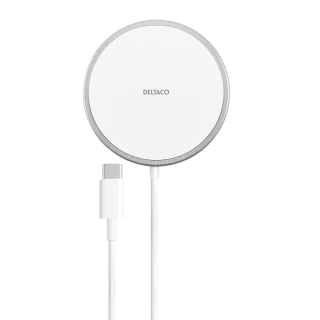 Wireless charger DELTACO with magnetic snap function, suitable for Apple iPhone 12/13, 1 m, white / QI-1034
