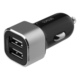 DELTACO USB car charger, 2x USB-A, 2,4 A, total 17 W black / silver USB-CAR126