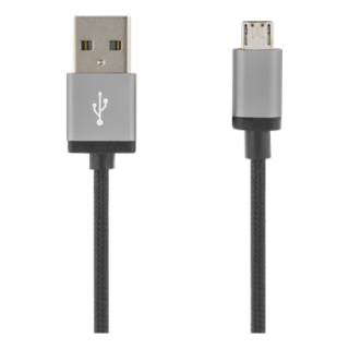 USB Sync/Charging Cable, braided, USB-A ma - USB Micro B ma, 2m, 2.4A, USB 2.0 DELTACO black / MICRO-113F