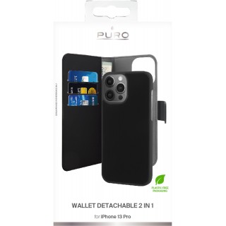 EcoLeather wallet case PURO for iPhone 13 Pro, black / IPC13P61BOOKC3BLK
