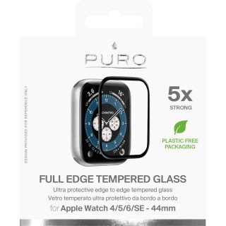 Protective glass PURO for Apple Watch 44mm, tempered glass, black frame / SDGFSAW44BLK