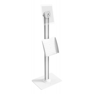 Floor stand DELTACO OFFICE with brochure holder, for iPad 9, Anti-theft, tilt, rotate, white / ARM-0512