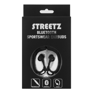 Наушники STREETZ, Bluetooth, спортивные, с микрофоном, черные / HL-573