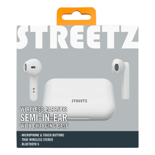 Earphones STREETZ True Wireless Stereo headphones with charging case, semi-in-ear, BT 5, matt white / TWS-105 