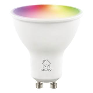 DELTACO SMART HOME LED lamp, GU10, WiFI 2.4GHz, 5W, 470lm, dimmable, 2700K-6500K, 220-240V, RGB SH-LGU10RGB