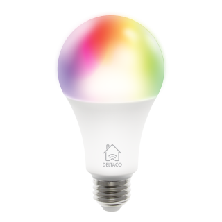 DELTACO SMART HOME RGB LED lamp, E27, WiFI 2.4GHz, 9W, 810lm, dimmable, 16m colors, 220-240V, white SH-LE27RGB
