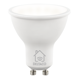 LED lamp DELTACO SMART HOME  GU10, WiFI 2.4GHz, 5W, 470lm, dimmable, 2700K-6500K, 220-240V, white / SH-LGU10W