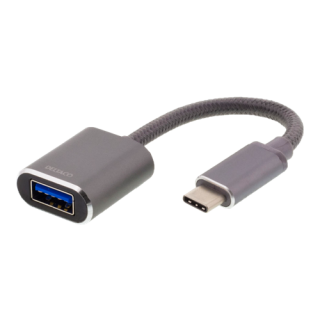 DELTACO USB-C 3.1 Gen 1 to USB-A OTG adapter, aluminum, white bag, space gray / USBC-1279