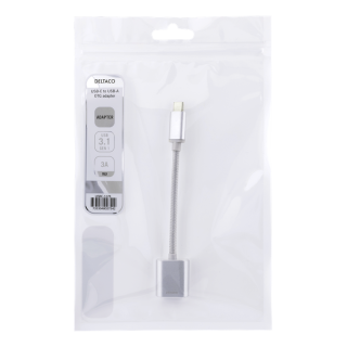 DELTACO USB-C 3.1 to USB-A OTG adapter, 3A, aluminum, silver / USBC-1278