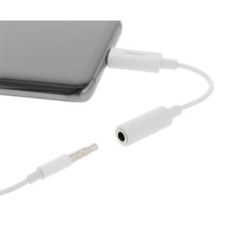 DELTACO USB-C to 3.5 mm female, 10 cm, retail package, active, white USBC-1145