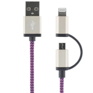 Кабель для мобильного телефона STREETZ USB-microUSB+Lightning, 1.0м, фиолетовый / IPLH-243