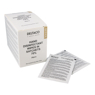 Hand disinfectant wipes in sachets DELTACO OFFICE 20 pcs, white / CK1039