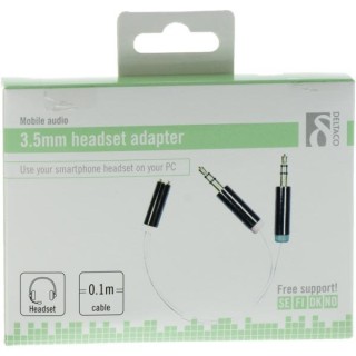 Adapter DELTACO 3.5mm 4pin F - 2x3.5mm 3pin M, 0.1m, white flexible / AUD-208