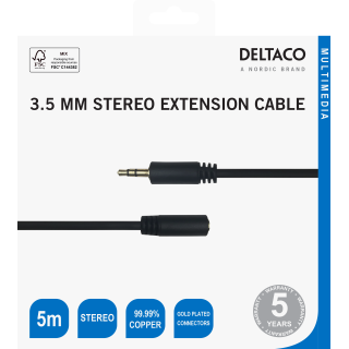 Audio cable DELTACO 3.5mm, gold-plated, 5m, black / MM-162-K / R00180014