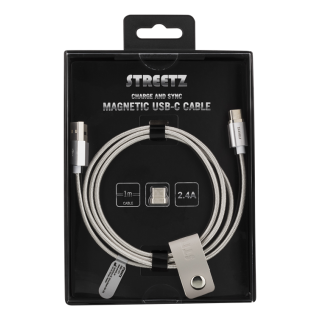 Magnetinis kabelis STREETZ USB 2.0, USB-C, 1m, sidabrinis / USBC-1271