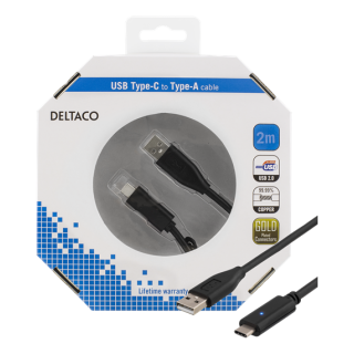 Phone cable DELTACO USB 2.0 "C-A", 2.m, black / USBC-1006-K