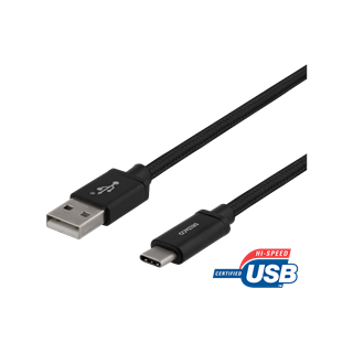 USB-A for USB-C cable, 2m, USB 2.0, braided, black DELTACO / USBC-1134M