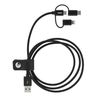 Phone cable STREETZ, USB-microUSB+Lightning+USB-C, 1.0m, black / IPLH-584