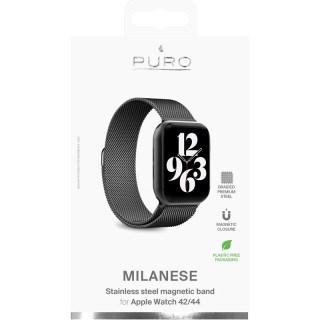 Milanese magnetic band PURO for Apple watch 44mm, black / AW44MILANESEBLK