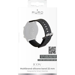 Multibrand wristband PURO universal, 22mm (S/M/ M/L), black / UNIWBICON22BLK