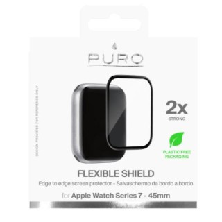 Tempered glass PURO for Apple Watch 7 (45 mm), flexible shield edge to edge, 9H hardness / SDFRAW45BLK