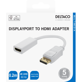 Adapter DELTACO HDMI - DisplayPort, 4K UHD 60Hz, 0.2m, white / 00110023