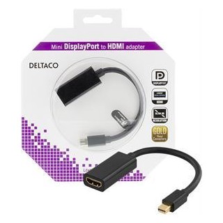 Adapteris DELTACO mini DisplayPort - HDMI, 4K, 0,2 m, juodas / DP-HDMI25-K