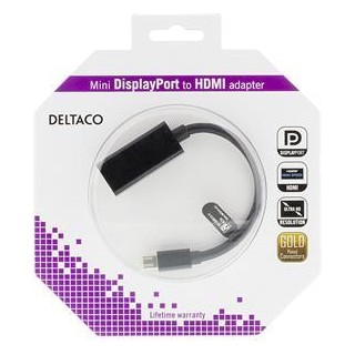 Adapter DELTACO mini DisplayPort - HDMI , 4K, 0,2 m, black / DP-HDMI25-K