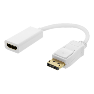 DELTACO DisplayPort male to HDMI female adapter, DisplayPort dual-mode (DP ++), gold-plated, 3840x2160 at 60Hz, 0.2m, white / DP-HDMI44