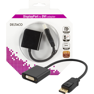 DELTACO DisplayPort to DVI-I Dual Link adapter, 20-pin male - DVI-D 24 + 1 pin female, black, 0.2m / DP-DVI14-K