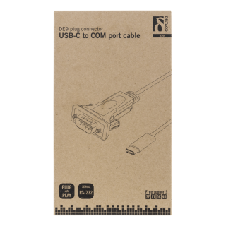 DELTACO USB-C to serial cable, RS-232, 1xDE9 ha, 1xUSB-C ha, incl. parallel adapter, 1.5m, black / USBC-1103