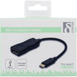 DELTACO USB 3.1 for DisplayPort adapter, USB Type C male - DisplayPort 19 pin female, 4K, gold plated, black / USBC-DP
