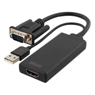 DELTACO VGA to HDMI adapter, audio via USB, 1080p, 1xVGA ha, 1xHDMI ho, 1xUSB Type A ha, black / VGA-HDMI6