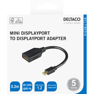 DisplayPort - miniDisplayPort adapter DELTACO 4K UHD 60Hz, 0.2m, black / MDP-DP1-K / 00110028