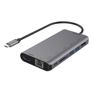 Docking station DELTACO USB-C to HDMI/DisplayPort/USB/RJ45/SD, USB-C port for charging, 3840x2160, space gray / USBC-HDMI19